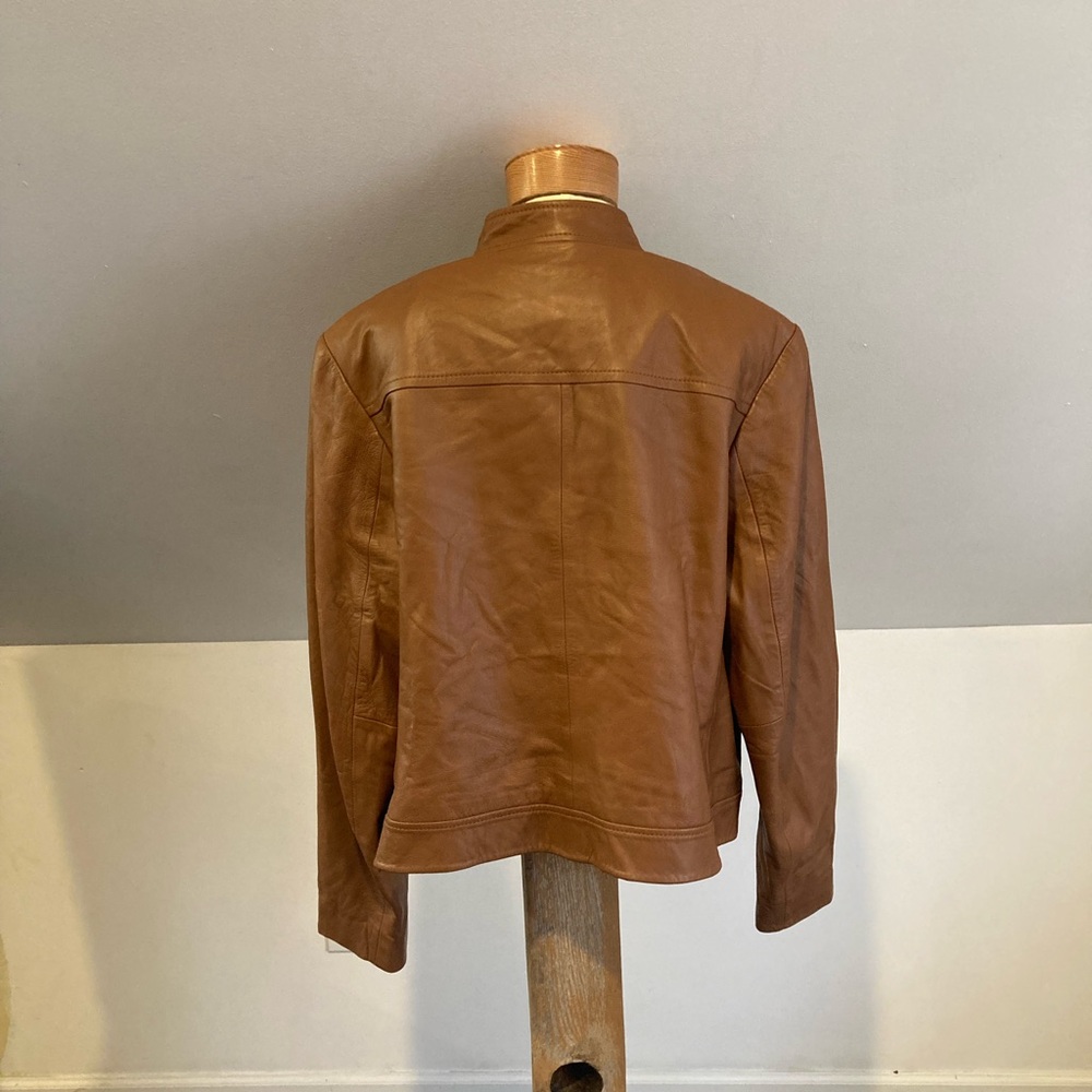 MICHAEL Michael Kors Leather Moto Jacket in Luggage - Picture 12 of 14